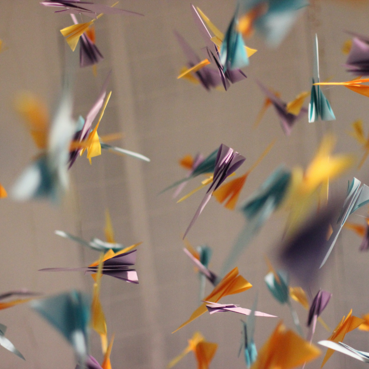 A lot of hanging origami cranes