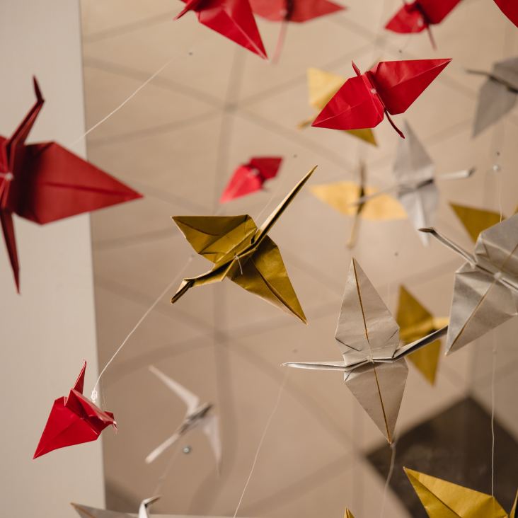 A lot of hanging origami cranes